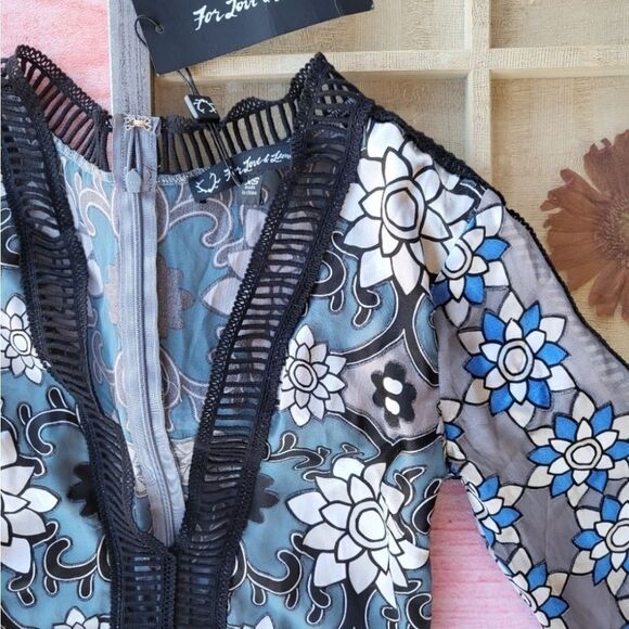 NWT‎ For Love & Lemons Juliet Floral  Lattice Trim A-line Semi Sheer Maxi Dress - Picture 13 of 15